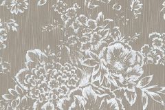 30657-4 cikkszámú tapéta.Barokk-klasszikus,csillámos,különleges felületű,különleges motívumos,rajzolt,valódi textil,virágmintás,barna,ezüst,fehér,vlies tapéta