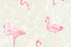 35980-1 cikkszámú tapéta.állatok,különleges felületű,fehér,pink-rózsaszín,zöld,lemosható,vlies tapéta