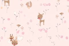 36988-3 cikkszámú tapéta.állatok,gyerek,különleges felületű,rajzolt,barna,pink-rózsaszín,szürke,gyengén mosható,papír tapéta