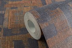 78204-3 cikkszámú tapéta.Geometriai mintás,textil hatású,textilmintás,barna,kék,szürke,súrolható,vlies tapéta