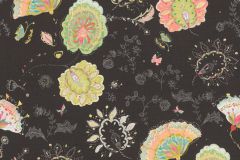 38899-2 cikkszámú tapéta.Rajzolt,természeti mintás,virágmintás,fekete,pink-rózsaszín,zöld,súrolható,vlies tapéta