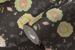 38899-2 cikkszámú tapéta.Rajzolt,természeti mintás,virágmintás,fekete,pink-rózsaszín,zöld,súrolható,vlies tapéta