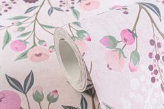 77136-1 cikkszámú tapéta.állatok,gyerek,rajzolt,természeti mintás,virágmintás,pink-rózsaszín,zöld,gyengén mosható,vlies tapéta