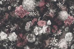 38095-2 cikkszámú tapéta.Virágmintás,fehér,fekete,pink-rózsaszín,súrolható,vlies tapéta