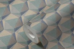 38748-4 cikkszámú tapéta.3d hatású,geometriai mintás,textil hatású,bézs-drapp,szürke,zöld,súrolható,vlies tapéta