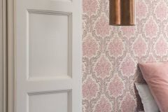 36716-2 cikkszámú tapéta.Barokk-klasszikus,különleges felületű,textilmintás,bézs-drapp,pink-rózsaszín,lemosható,vlies tapéta