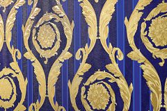 93568-1 cikkszámú tapéta.Csíkos,barokk-klasszikus,kék,arany,súrolható,vlies tapéta