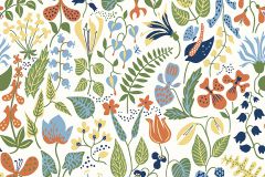 1978 cikkszámú tapéta.Természeti mintás,fehér,kék,narancs-terrakotta,zöld,lemosható,vlies tapéta