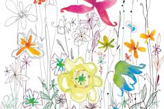 XXL2-022 cikkszámú tapéta.Gyerek,rajzolt,virágmintás,fehér,kék,lila,narancs-terrakotta,pink-rózsaszín,sárga,zöld,gyengén mosható,vlies poszter, fotótapéta