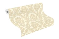 570526 cikkszámú tapéta.Barokk-klasszikus,természeti mintás,textil hatású,textilmintás,virágmintás,barna,bézs-drapp,vajszín,lemosható,vlies tapéta